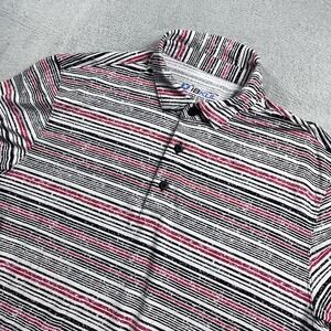 Ibkul Polo Shirt Mens Large Red Black Striped Short Sleeve Golf UPF Nylon